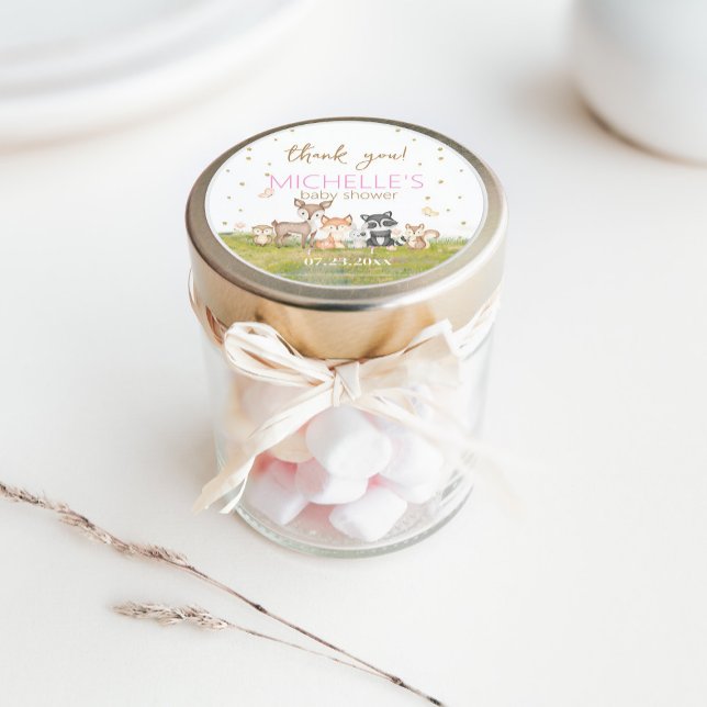 Pink Brown Watercolor Woodland Animals Classic Round Sticker (Creator Uploaded)