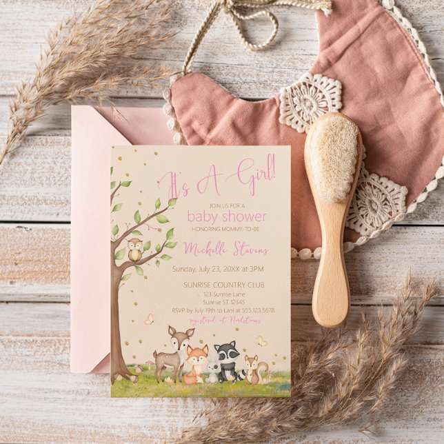 Pink Brown Watercolor Woodland Animals  Invitation (Creator Uploaded)