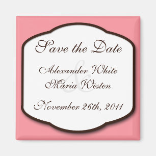 Pink Brown & White Save the Date Magnet