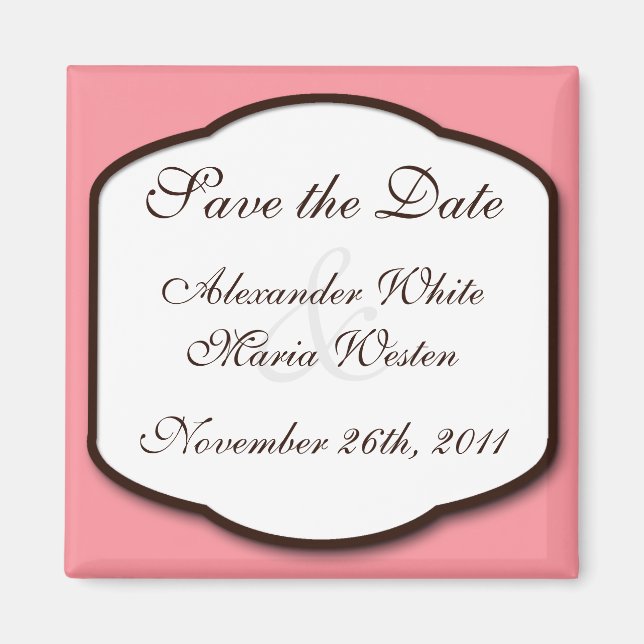 Pink Brown & White Save the Date Magnet (Front)