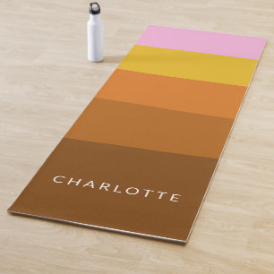 Pink Brown Wide Abstract Stripes Personalised   Yoga Mat