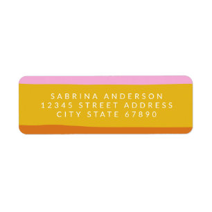 Pink Brown Wide Abstract Stripes Return Address Label