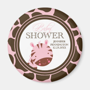 Pink + brown zebra girls baby shower magnet