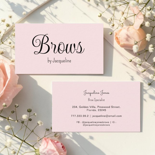 Pink Brows Beauty Simple Script  Business Card (Creator Uploaded)
