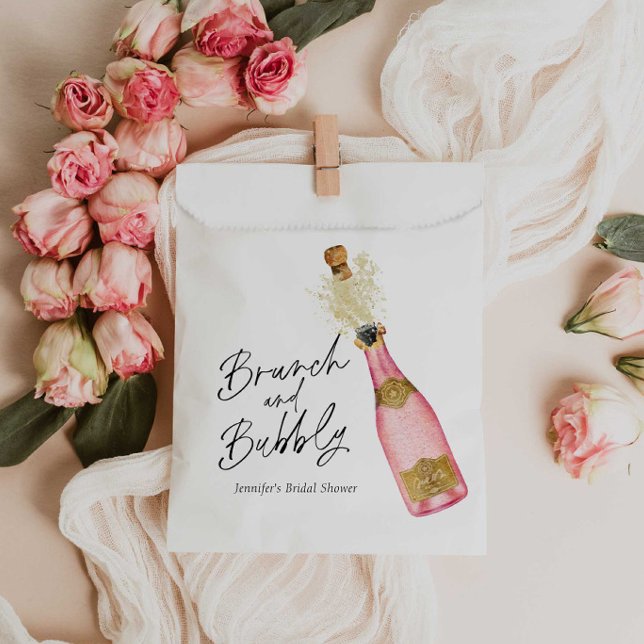 Pink Brunch and Bubbly Bridal Shower  Favour Bag (Pink and Brunch and Bubbly Bridal Shower Favor Bag)