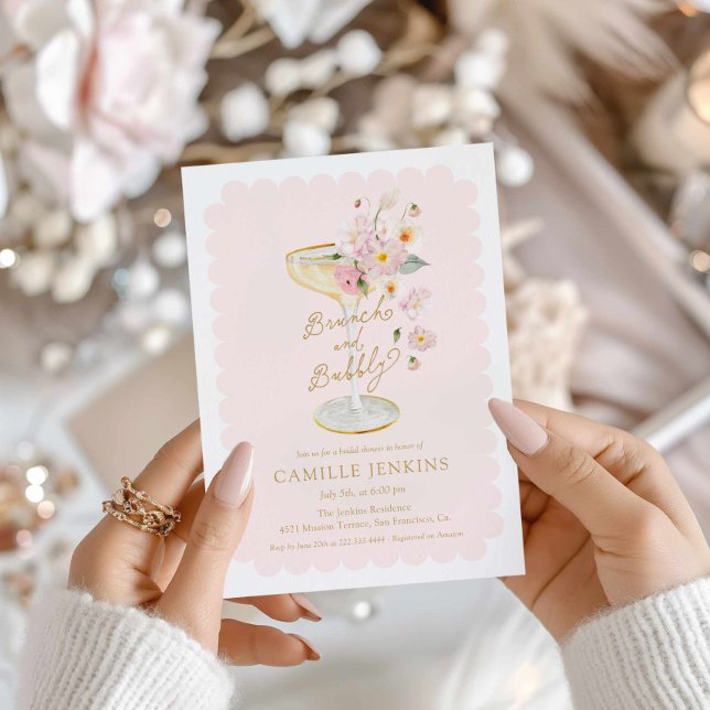 Pink Brunch and Bubbly Bridal Shower Invitation (Pink Brunch and Bubbly Invitation)