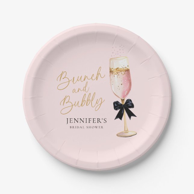 Pink Brunch and Bubbly Bridal Shower Paper Plate (Front)