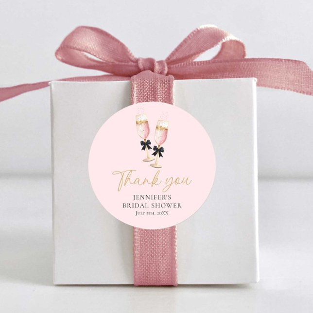 Pink Brunch and Bubbly Thank you Classic Round Sticker (Pink Champagne Brunch and Bubbly Bridal Shower Sticker)