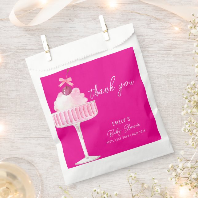 Pink Brunch Bubbly Cherry Champagne  Baby Shower  Favour Bag (Clipped)