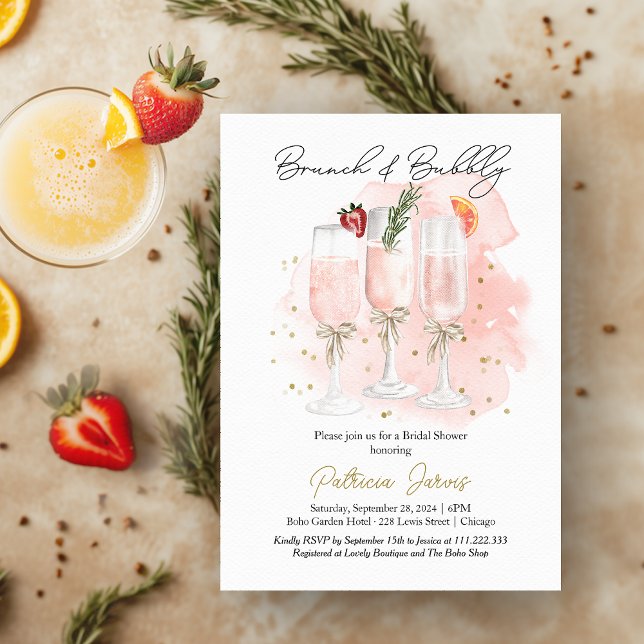 Pink Brunch & Bubbly Mimosa Bridal Shower Invitation (Creator Uploaded)