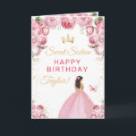 Pink Brunette Hair Girl Sweet Sixteen Birthday Card<br><div class="desc">This elegant and glamourous sweet sixteen birthday card can be personalised with a name or title such as daughter, granddaughter, niece, friend etc. The design features a beautiful princess with brunette hair in a blush pink ball gown. The text combines handwritten script and modern sans serif fonts for a classy...</div>