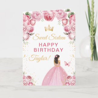 Pink Brunette Hair Girl Sweet Sixteen Birthday Card