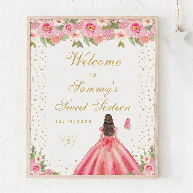 Pink Brunette Hair Girl Sweet Sixteen Welcome Poster (Creator Uploaded)