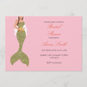 Pink brunette mermaid invitation bridal shower