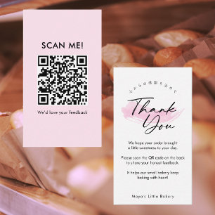 Pink Brush Elegant Script Leave a Review QR Code Business Card