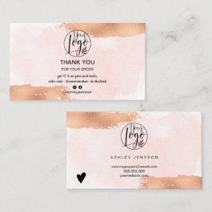 Pink brush rose gold brush logo order thank you business card