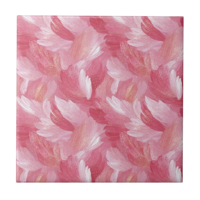 Pink Brush Stroke Glitter Abstract Pattern Ceramic Tile (Front)