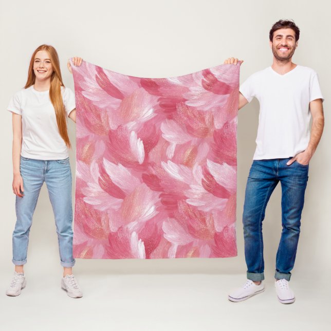 Pink Brush Stroke Glitter Abstract Pattern Fleece Blanket (In Situ)