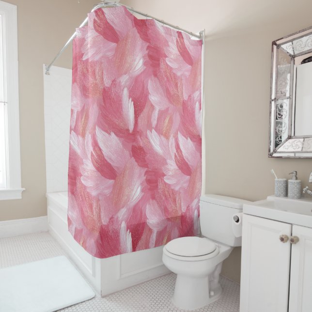 Pink Brush Stroke Glitter Abstract Pattern Shower Curtain (In Situ)