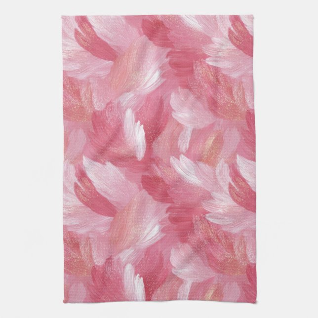 Pink Brush Stroke Glitter Abstract Pattern Tea Towel (Vertical)