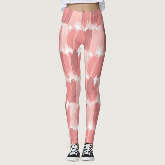Pink Brush Strokes Oil Pattern Leggings (Front)