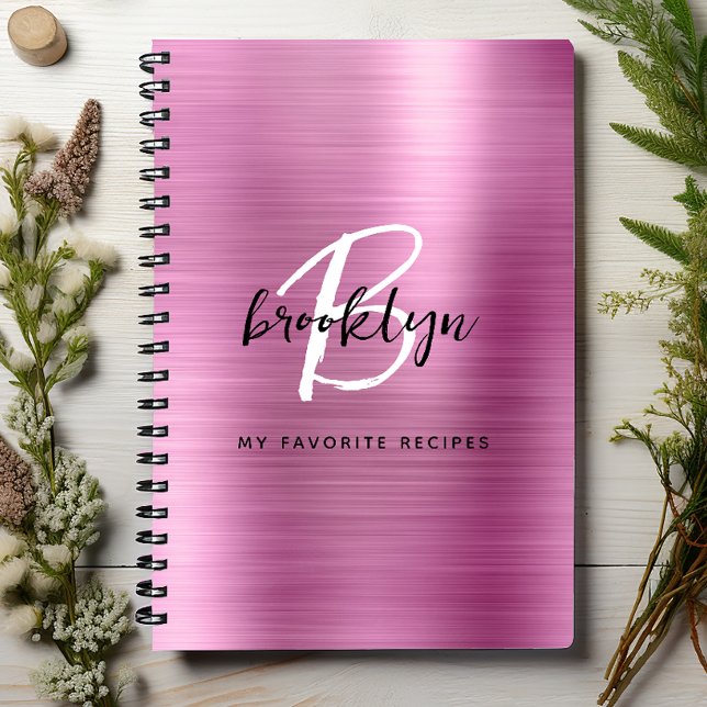 Pink Brushed Metal Monogram Recipe Book (Creator Uploaded)