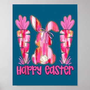 Pink brushstroke bunny carrot happy easter tank poster