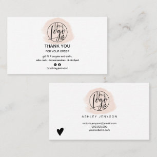 Pink brushstroke minimalist logo order thank you business card
