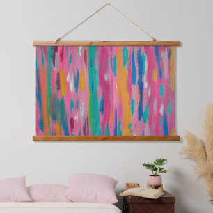 Pink Brushstrokes Abstract Print   Hanging Tapestry