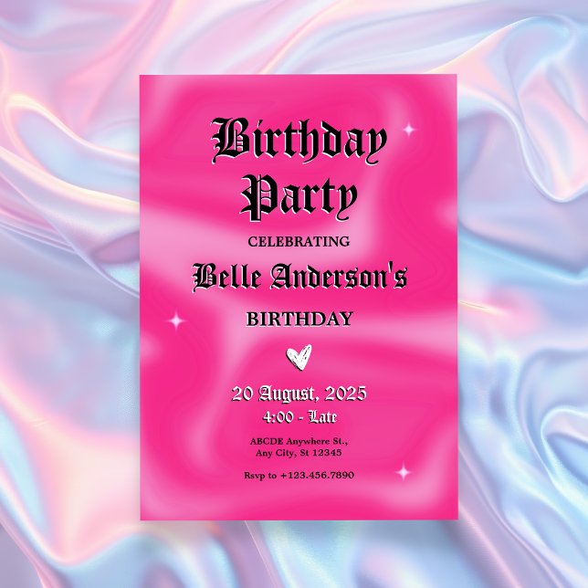 Pink Brushstrokes y2k retro Birthday Party Invitation (Creator Uploaded)