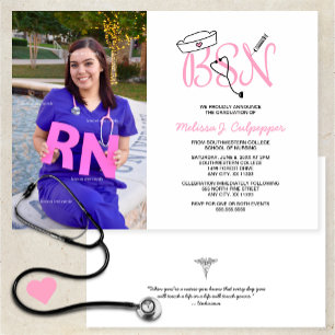 Pink BSN Nurse photo graduation pinning party Invitation