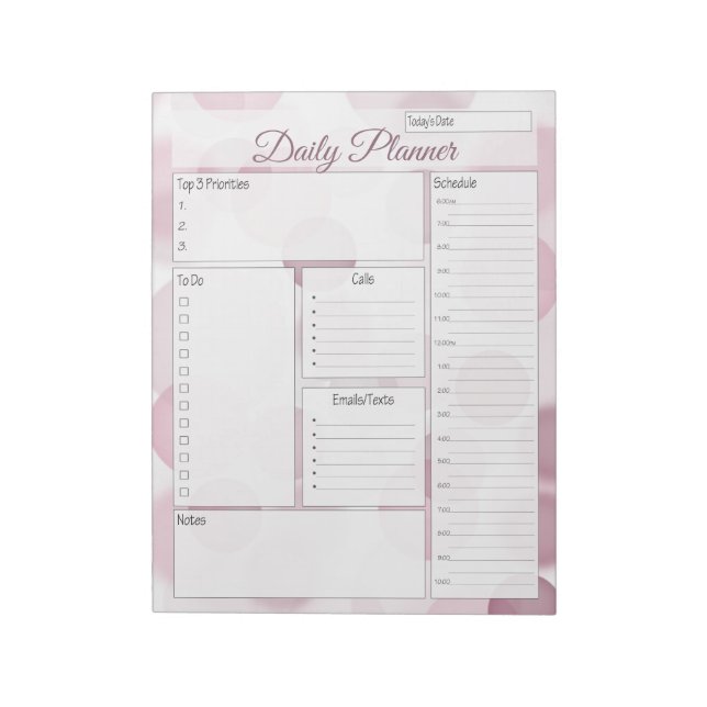 Pink Bubble Daily Planner Notepad (Rotated)