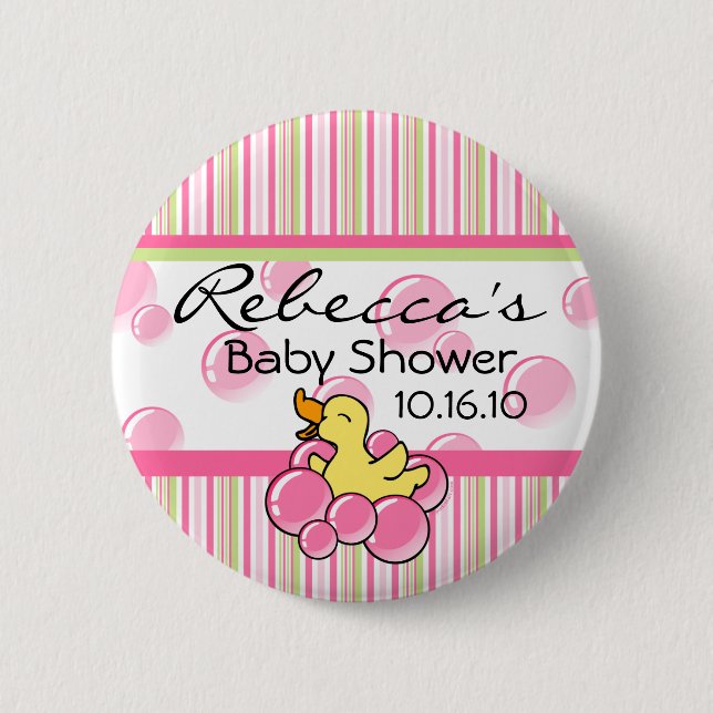 Pink Bubble Ducky Baby Shower Buttons (Front)