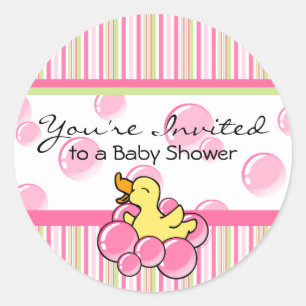 Pink Bubble Ducky Baby Shower Stickers