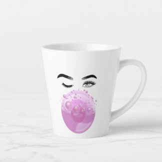 Pink Bubble Gum being Blown By a Female Latte Mug