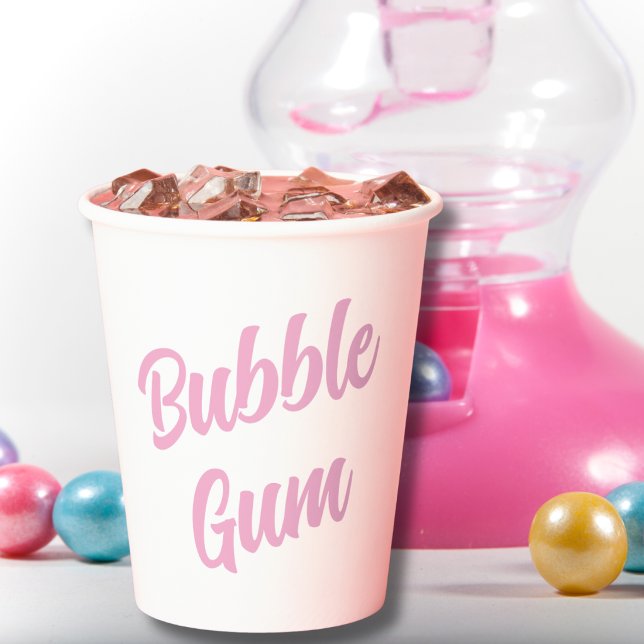 Pink Bubble Gum Simple Typography Birthday Party Paper Cups (Creator Uploaded)
