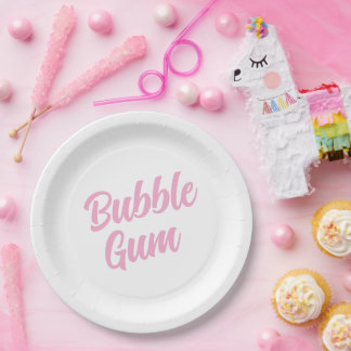 Pink Bubble Gum Simple Typography Birthday Party Paper Plate