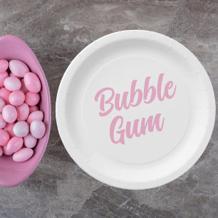 Pink Bubble Gum Simple Typography Birthday Party Paper Plate