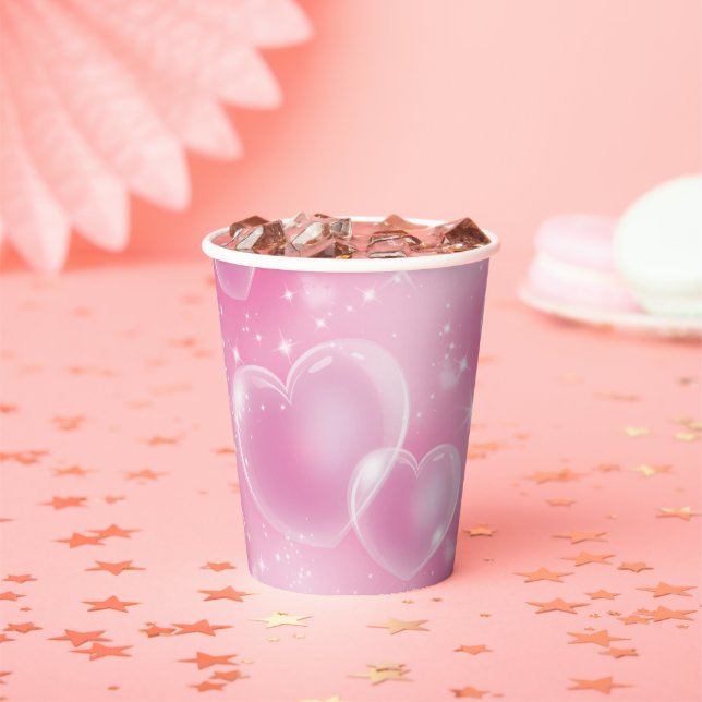 Pink Bubble Hearts Cute Girly 90's Style Birthday Paper Cups (Insitu)