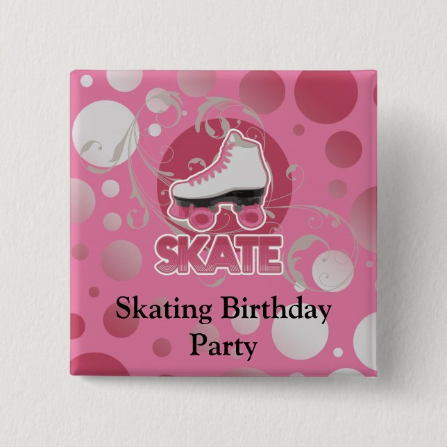 Pink Bubble Swirl Roller Skate, Skating 15 Cm Square Badge (Front)