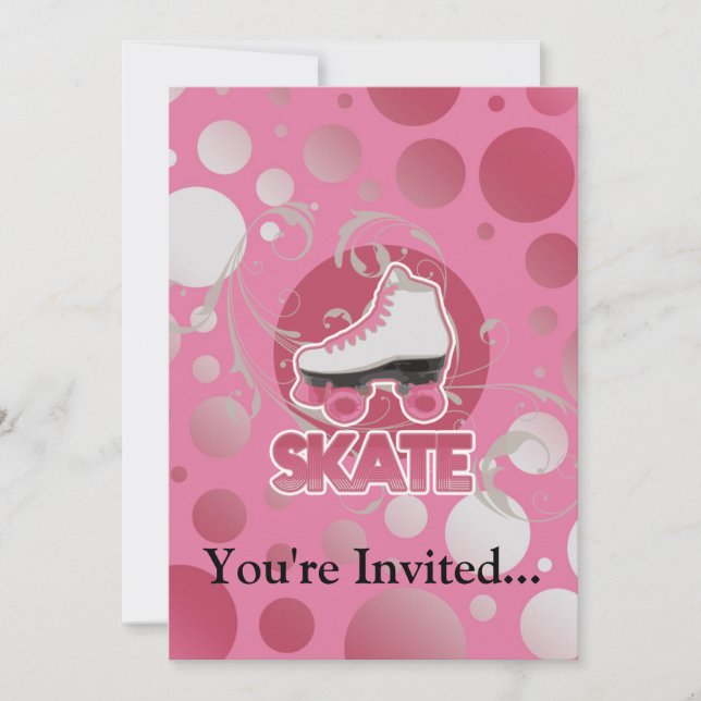 Pink Bubble Swirl Roller Skate, Skating Invitation (Front)