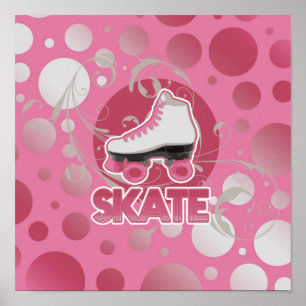 Pink Bubble Swirl Roller Skate, Skating Poster