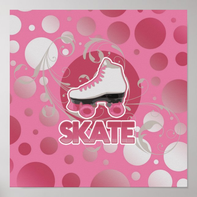 Pink Bubble Swirl Roller Skate, Skating Poster (Front)