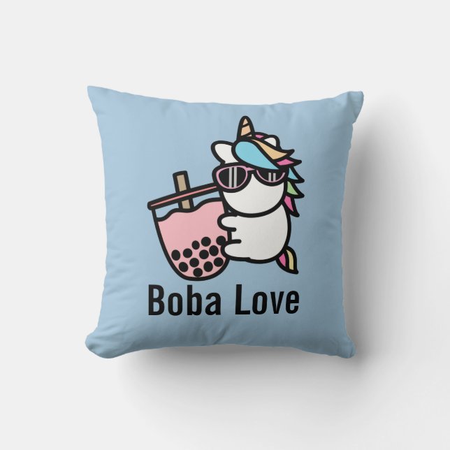 Pink Bubble Tea & Unicorn Throw Pillow (Front)