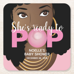 Pink Bubblegum   She's Ready to Pop Square Paper Coaster