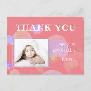 Pink Bubbles Birthday Photo Thank you Postcard