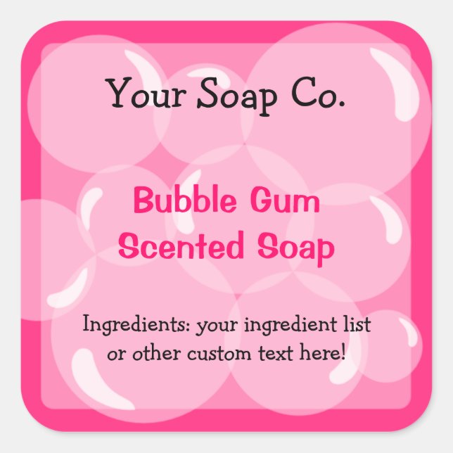 Pink Bubbles Bubble Gum Soap Label (Front)