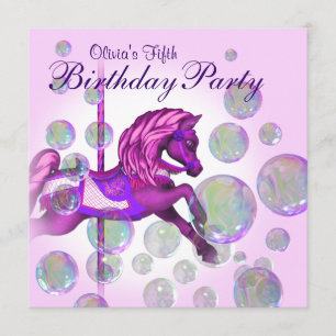Pink Bubbles Carousel Pony Girls Birthday Party Invitation
