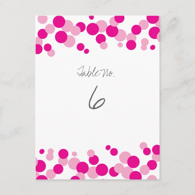 Pink Bubbles Confetti Table Number Cards (Front)