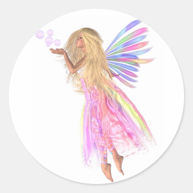Pink Bubbles Fairy Classic Round Sticker (Front)